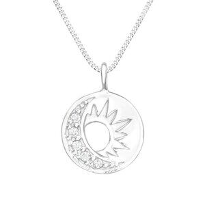Sterling Silver CZ Moon and Sun Necklace
